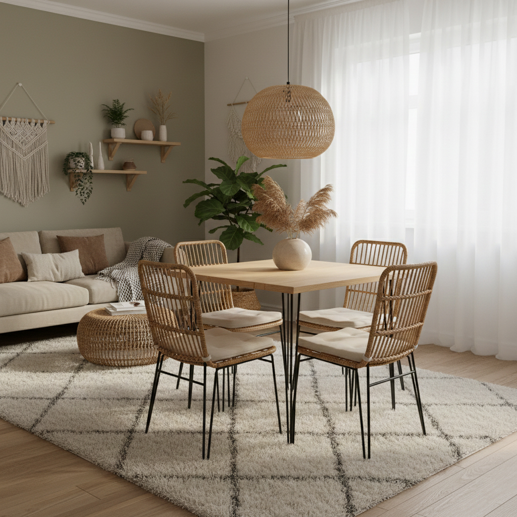 MESA_PRISMA_014 Mesa de comedor cuadrada de madera maciza y hierro modelo Prisma.